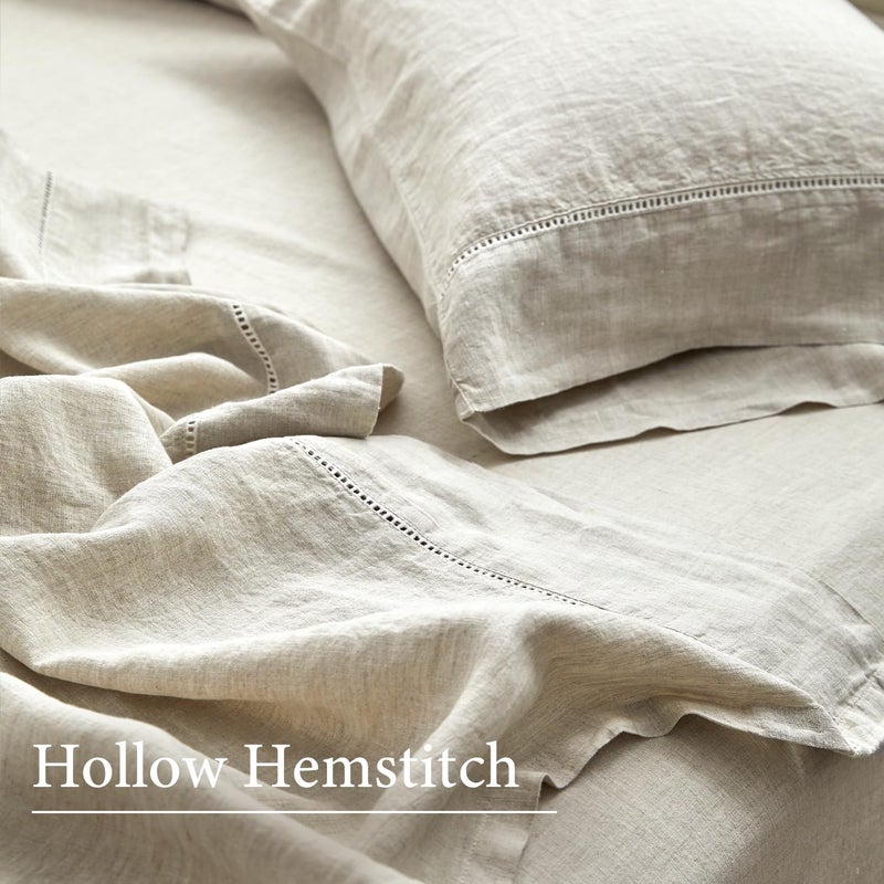 Simple&Opulence 100% Linen Hollow Hemstitch Sheet Set -4 Pieces European Flax Pure Washed Bed Sheets (1 Flat Sheet, 1 Fitted Sheet,2 Pillowcases) -Breathable and Soft (Hemstitch Linen, Full) - Image 4